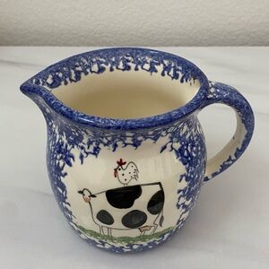 Molly Dallas Spatterware Pitcher 5" Cow Chicken Folk Art Country Creamer